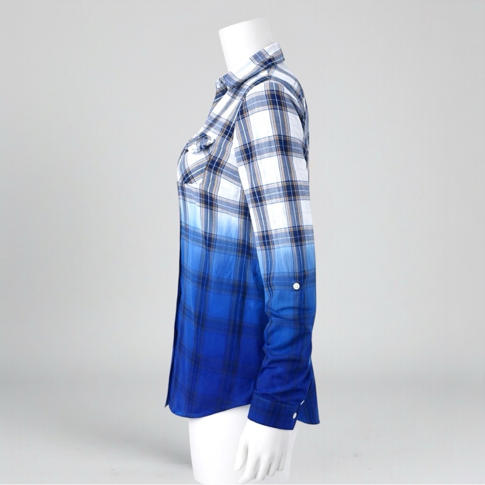 Cato V-Neck Dip-Dyed Plaid Double Pocket Flannel - Picture 5 of 11